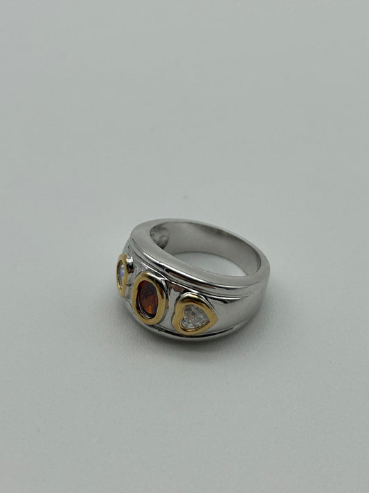14KT Gold Plated Silvertone Chunky Hearts Ring