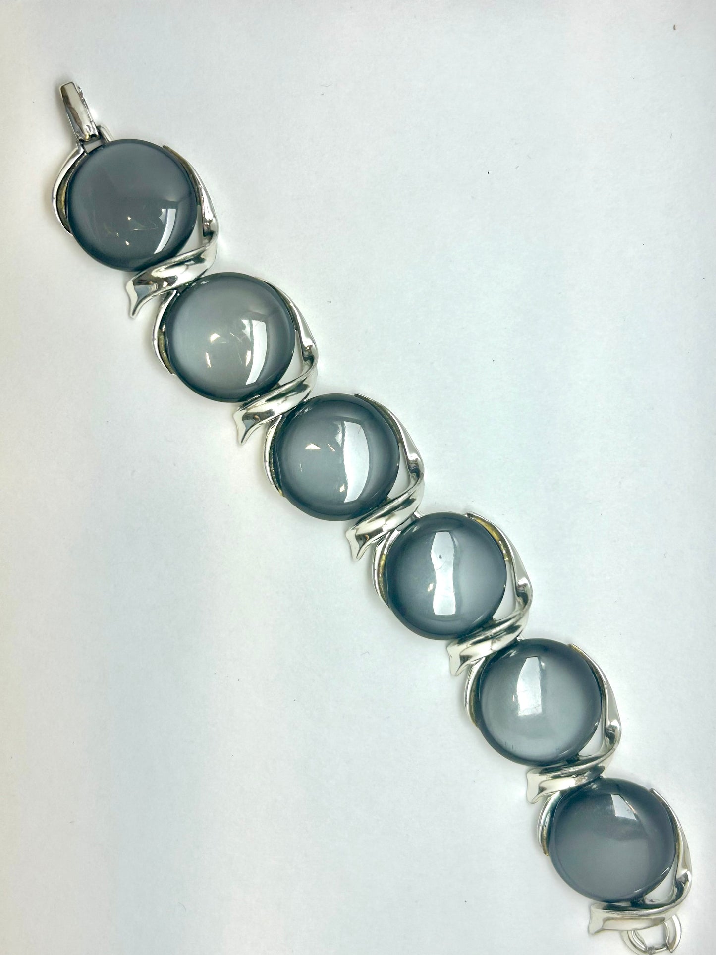 Vintage Art Deco Silver Tone Lucite Stone Moonstone Bracelet