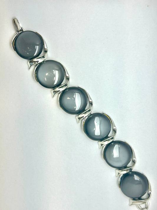 Vintage Art Deco Silver Tone Lucite Stone Moonstone Bracelet
